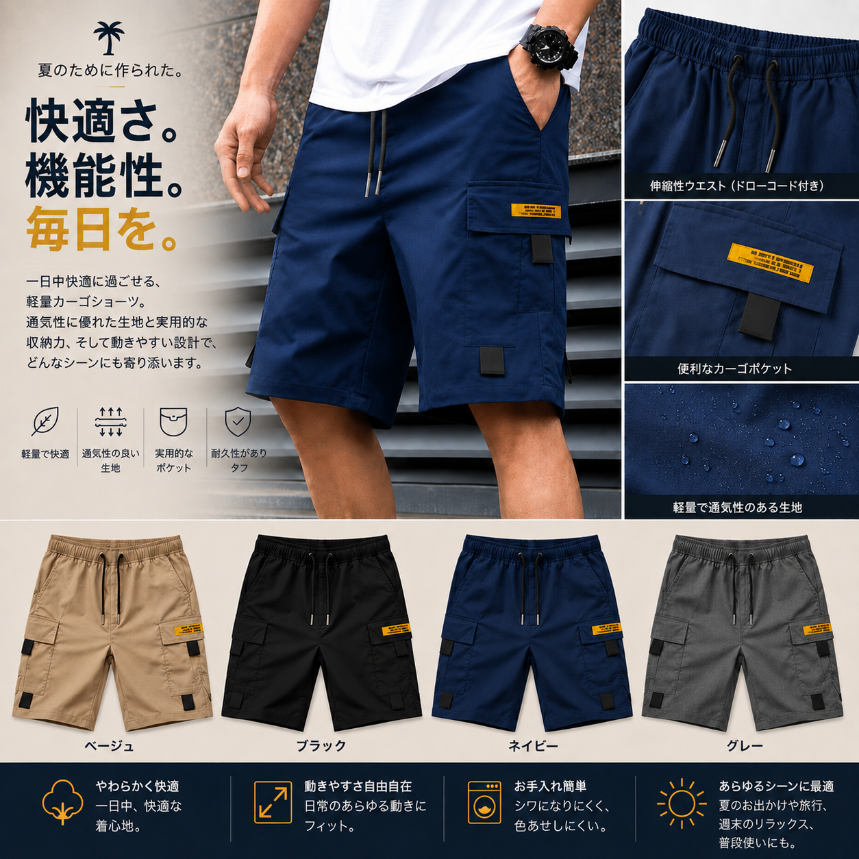 ZAGUM レギュラーフィット カーゴショーツ