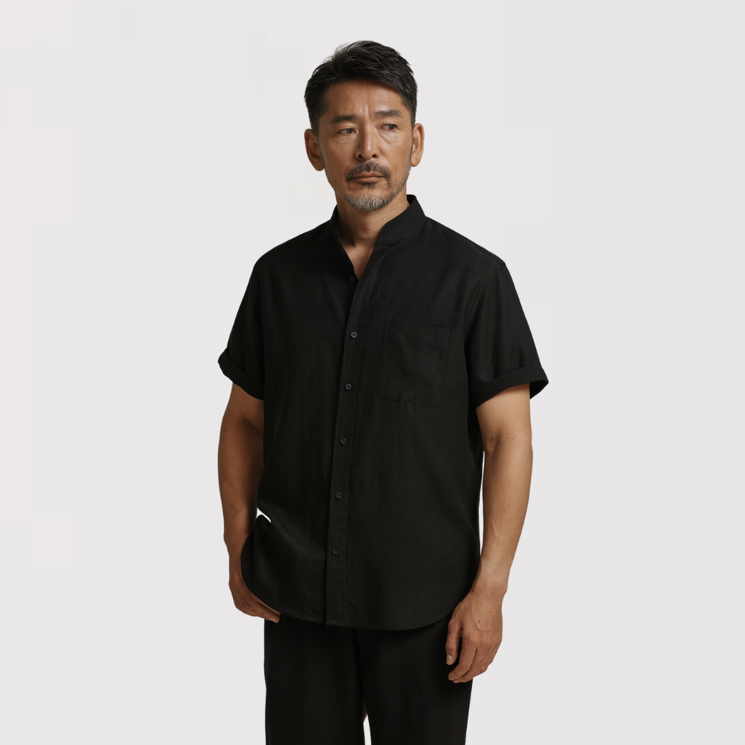 TIMOU 通気性のあるリネン混紡シャツ