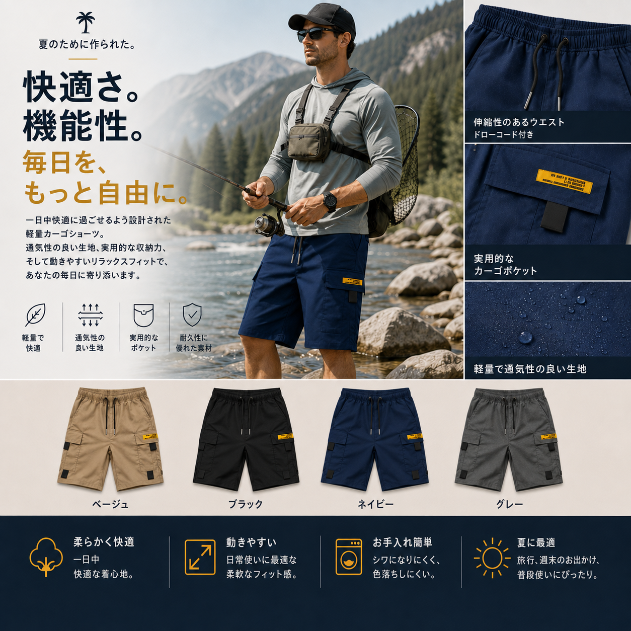 ZAGUM レギュラーフィット カーゴショーツ